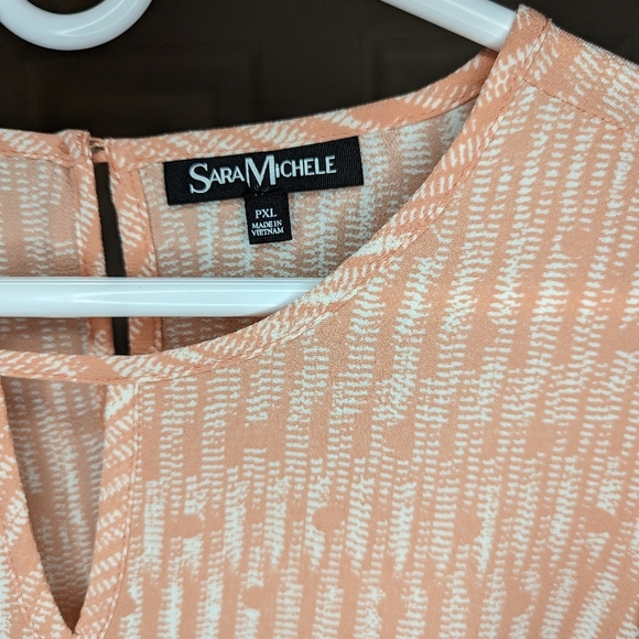 Pink & White Tie Front Blouse: Layered Ruffle Slit Sleeve & Double Keyhole PXL - Picture 3 of 7